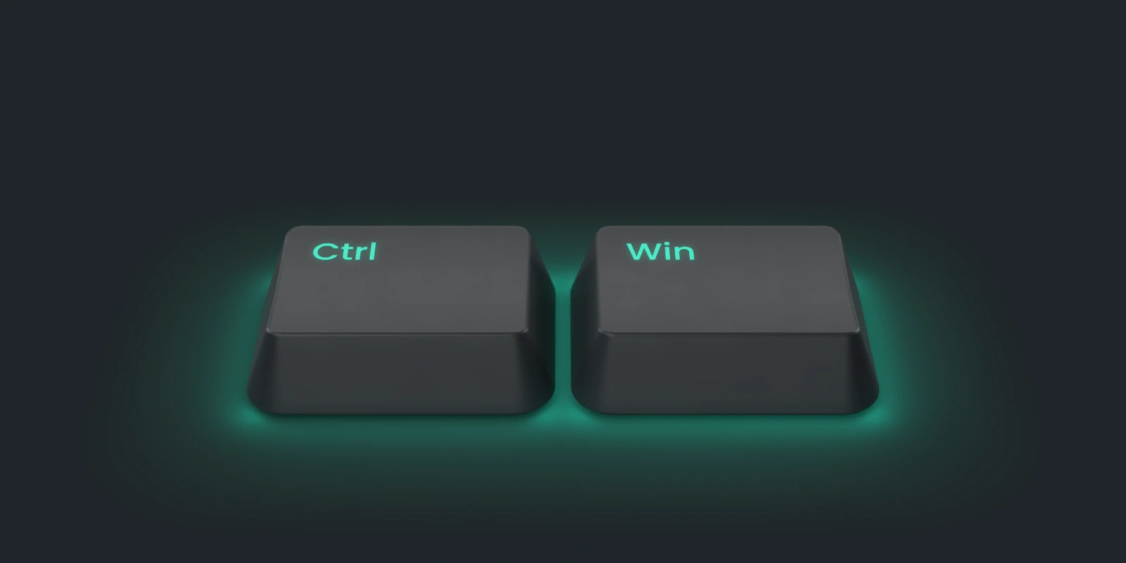 Two keycaps, Ctrl and Win, held down and lit teal from underneath.