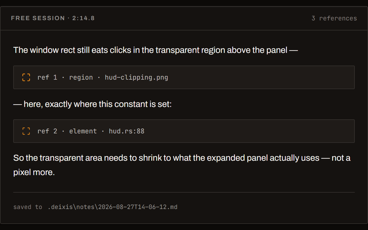 A finished free-mode note with two captured references interleaved with the narration